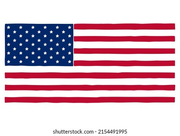 Bandera estadounidense al estilo doodle. Mano Cortada. Dibujo a mano libre. Doodle.