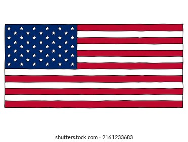 American flag in doodle style. Hand Drawn. Freehand drawing. Doodle.