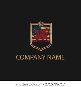 Bandeira americana com logotipo de dragão