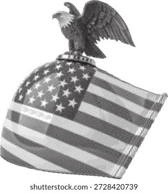 Bandeira americana pendurada sobre águia simbolizando patriotismo liberdade democracia e orgulho nacional isolado em fundo transparente