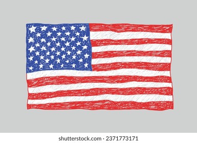 
American flag drawn in children's style with pencils, Kids Drawings, Children Drawing