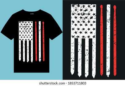 American Flag & Drum Sticks-t shirt design vector