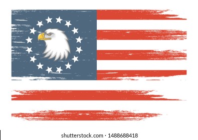 American flag with an eagle with grunge texture. Color illustration depicting American symbolism