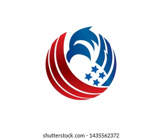 American Flag with Eagle and Independence Day of America Sign Vector