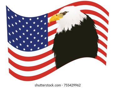 American flag and Eagle - isolated on white background - art abstract vector illustration