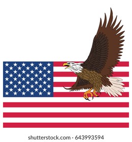 American flag and eagle on white background. Vector illustration