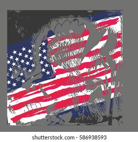 American flag and Eagle retro style  graphic design vector art