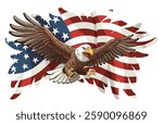 American flag and eagle. Waving national symbol. American colorful proud eagle and national flag on white background. Vector design element