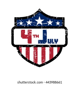 American flag element, symbol for 4th of July, Independence Day celebration. Patriotic Typography Graphics. Shield design. Fashion Print sportswear apparel, t shirt, card, banner Vector illustration