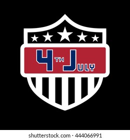 American flag element, symbol for 4th of July, Independence Day celebration. Patriotic Typography Graphics. Shield design. Fashion Print sportswear apparel, t shirt, card, banner Vector illustration