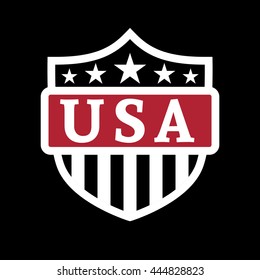 American flag element, symbol for 4th of July, Independence Day celebration. Patriotic Typography Graphics. Shield design. Fashion Print sportswear apparel, t shirt, card, banner Vector illustration