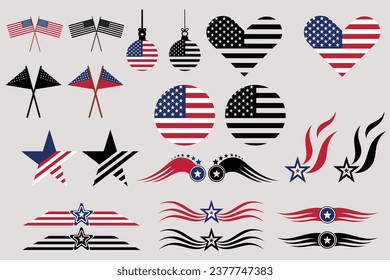 American Flag Elements Bundle Pack, American Flag, Distressed Flag, USA Flag, USA Patriot for cutting Machine Files svg