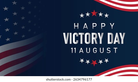 American flag fabric texture victory day banner with dark blue light and shadow gradient