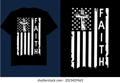 American flag with faith cross - t shirt design vector