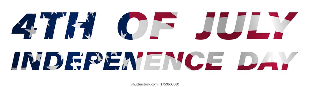 American flag. Festive inscription July 4th Independence Day in star-striped blue and red colors. Part of the solemn design. Vector on a white background