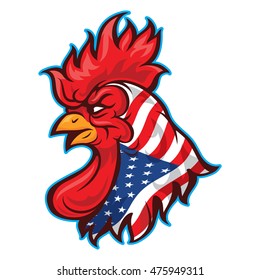 American Flag Fire Chicken Rooster Logo Design Vector Inspiration Isolated on White Background