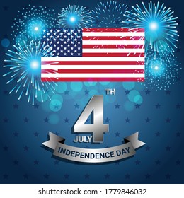American Flag with firework for celebration Independence Day of USA