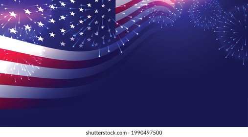 american flag with firework display background