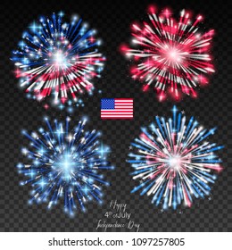 American flag with fireworks on Independence Day. Vector illustration