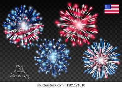 American flag with fireworks on Independence Day. Vector illustration