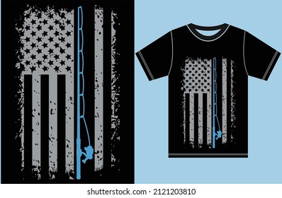 American Flag Fishing Rod Fishing Lover T-Shirt. Vintage American Flag Fishing T-Shirt.