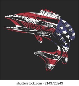 American Flag With Fishing T shirt Design.