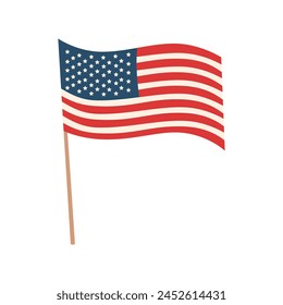 American flag in flat style isolated on white background. Memorial day and Independence day concept.