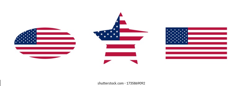 American flag in flat style on white background. Vector isolated illustration.