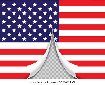 American flag flipped corners in the middle. Vector illustration