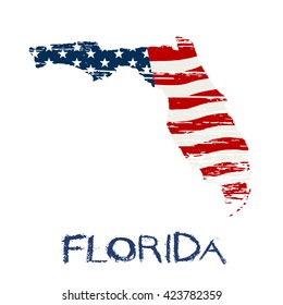 American flag in Florida map. Vector grunge style