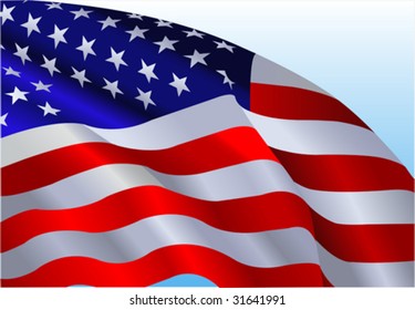 An American flag flowing in the wind.