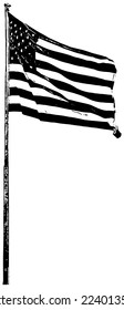 American Flag flying in the wind illustration in black 
