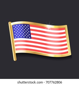 American flag in the form of an icon, golden on a dark background