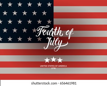American flag and Fourth of July modern calligraphy rectangular composition.