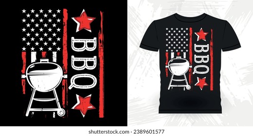 American Flag Funny Barbecue Lover Retro Vintage BBQ Smoking T-shirt Design
