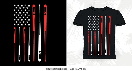 American Flag Funny Billiards Game Gift Retro Vintage Pool Player T-shirt Design