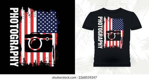 American Flag Funny Cameraman Photographer Photography Retro Vintage T-Shirt Design