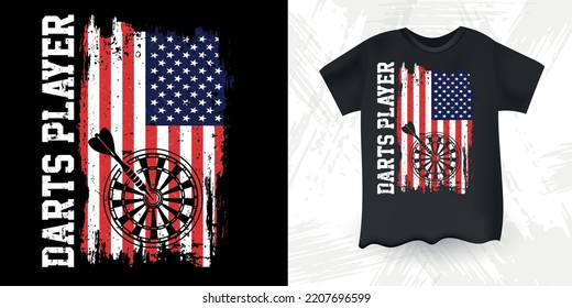 American Flag Funny Dart Player Retro Vintage Dart Throwing T-Shirt Design