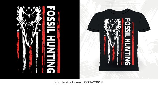 American Flag Funny Fossil Hunter Paleontology Vintage Fossil Hunting T-shirt Design