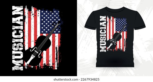 American Flag Funny Guitarist Guitar Player Musician Music Bass Retro Vintage Musician T-Shirt Design