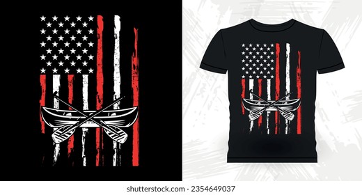 American Flag Funny Paddling Boat Retro Vintage Kayaking T-shirt Design