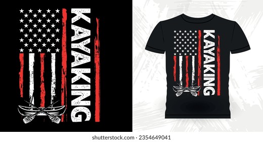 American Flag Funny Paddling Boat Retro Vintage Kayaking T-shirt Design