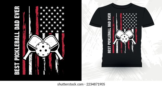 American Flag Funny Pickleball Player Sports Pickleball Retro Vintage Pickleball T-shirt Design