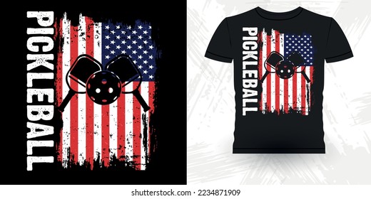 American Flag Funny Pickleball Player Sports Pickleball Retro Vintage Pickleball T-shirt Design