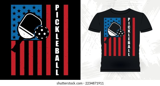 American Flag Funny Pickleball Player Sports Pickleball Retro Vintage Pickleball T-shirt Design