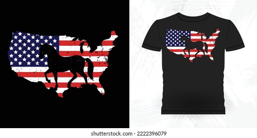 American Flag Funny Riding Pferde Retro Vintage Vintage's Day Reitpferd T-Shirt Design