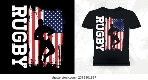 American Flag Funny Rugby Player Coach Vintage Rugby Player T-shirt Design