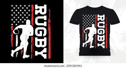 American Flag Funny Rugby Player Coach Vintage Rugby Player T-shirt Design