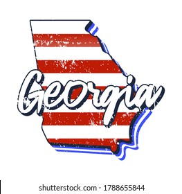 American flag in georgia state map. Vector grunge style with Typography hand drawn lettering georgia on map shaped old grunge vintage American national flag isolated on white background