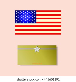 
American Flag and gold card for Independence Day vector illustration .